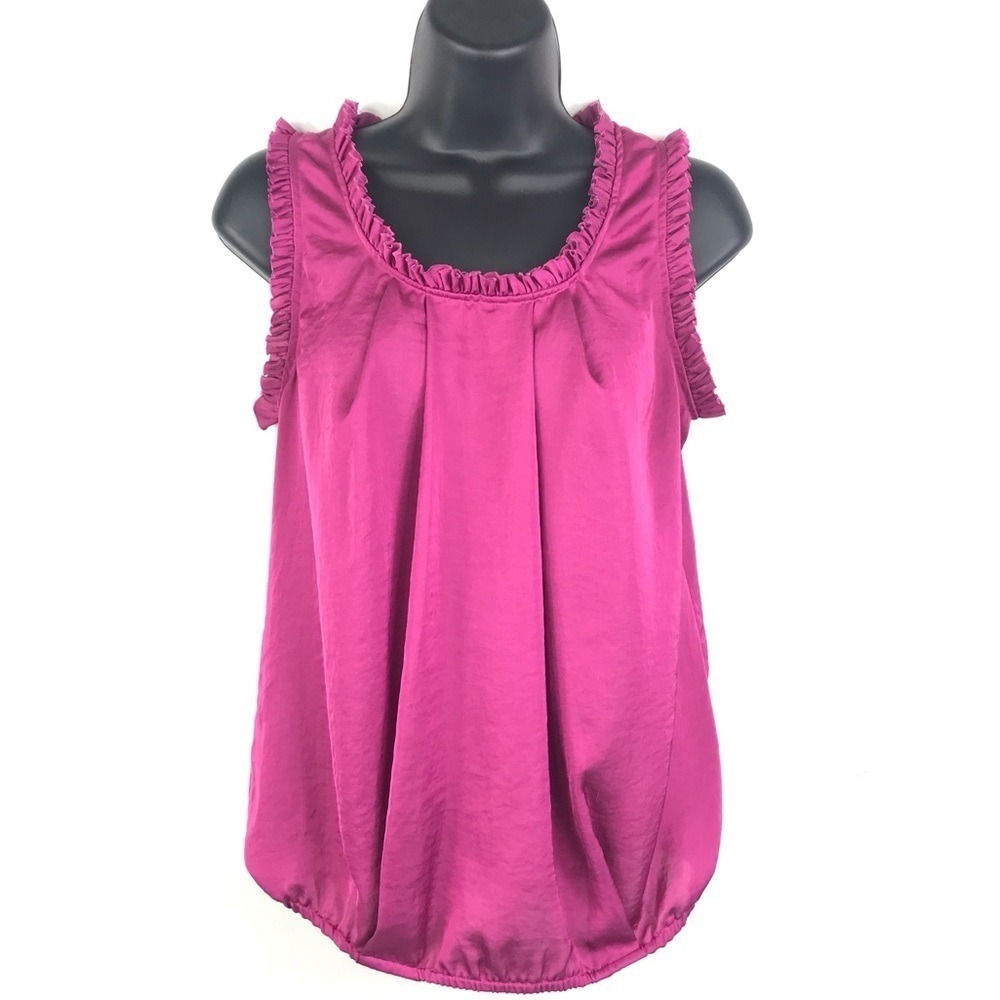 Ann Taylor LOFT Womens Satin Pink Ruffle Top Bubble Hem Romantic Dainty Coquette